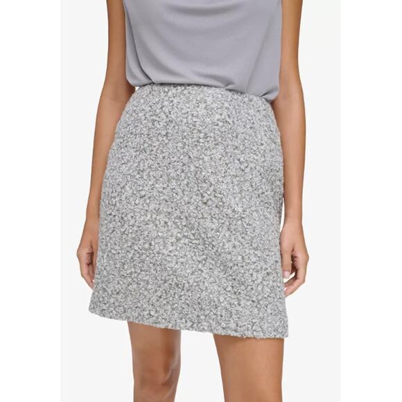 Calvin Klein Women's Gray Faux Fur/Sherpa Back Zip Boucle Pencil Skirt NWT